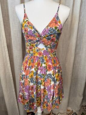 Angie Multi-Color Floral Twist Cutout Mini Dress